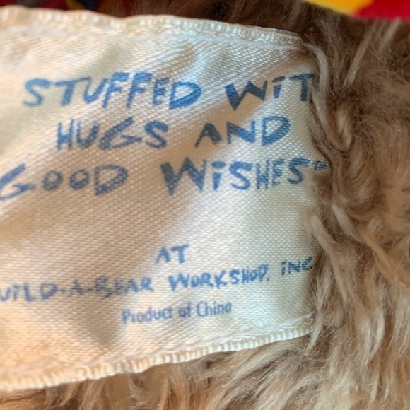 Build-A-Bear Bear, tan curly fur and nose, black smooth paw pads. Floral shirt - Picture 9 of 10